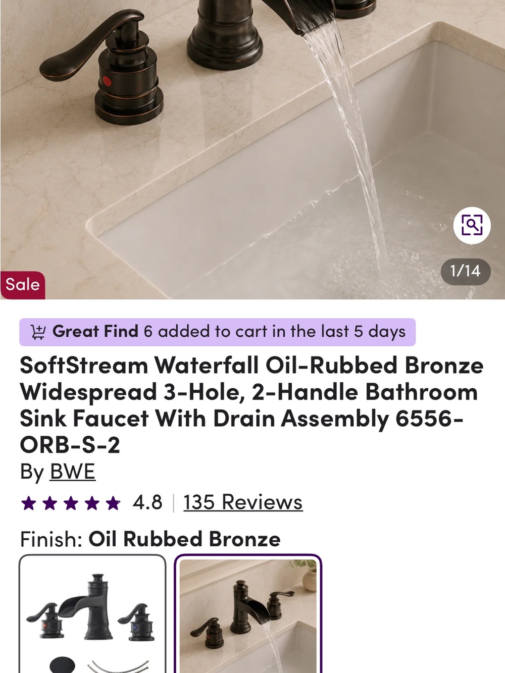SoftStream Waterfall Bathroom Faucet in Oil-Rubbed Bronze